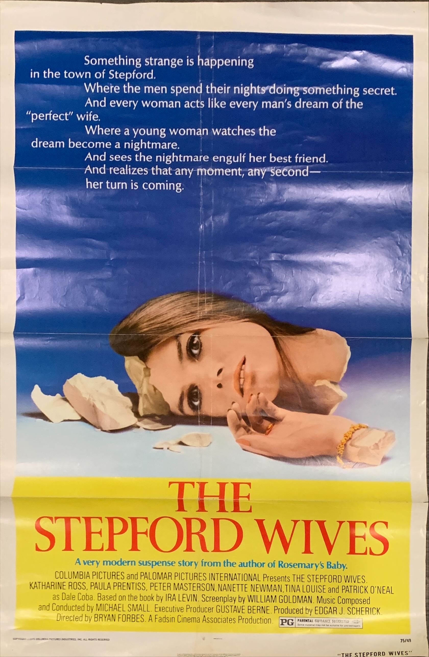 Stepford Wives, 1sh 1975 wild image of shattered Katharine Ross, from Ira Levin's novel