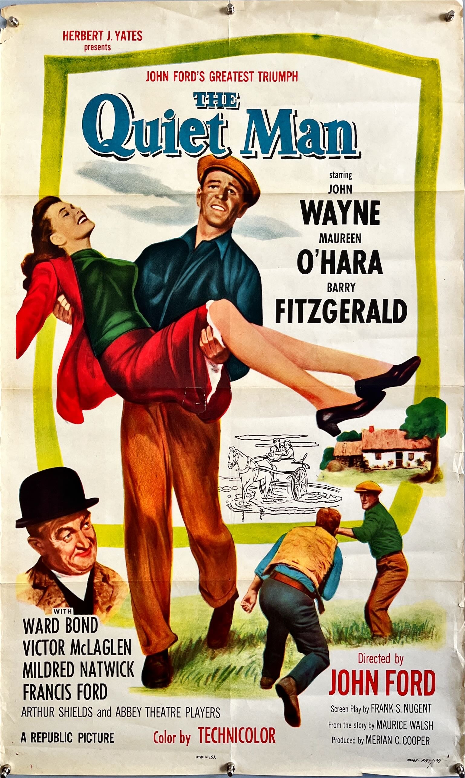 Quiet man, 1sh R1957 great image of John Wayne carrying Maureen O'Hara, John Ford classic