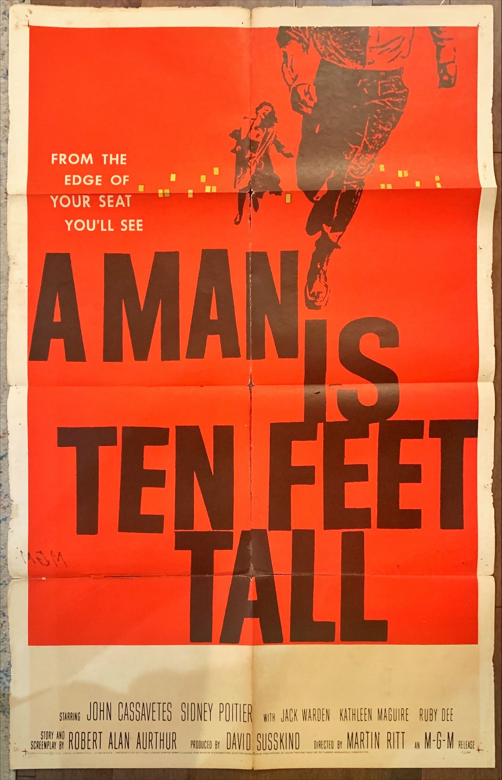 A Man is 10 feet tall.teaser 1sh '57 Martin Ritt, Cassavetes, Poitier