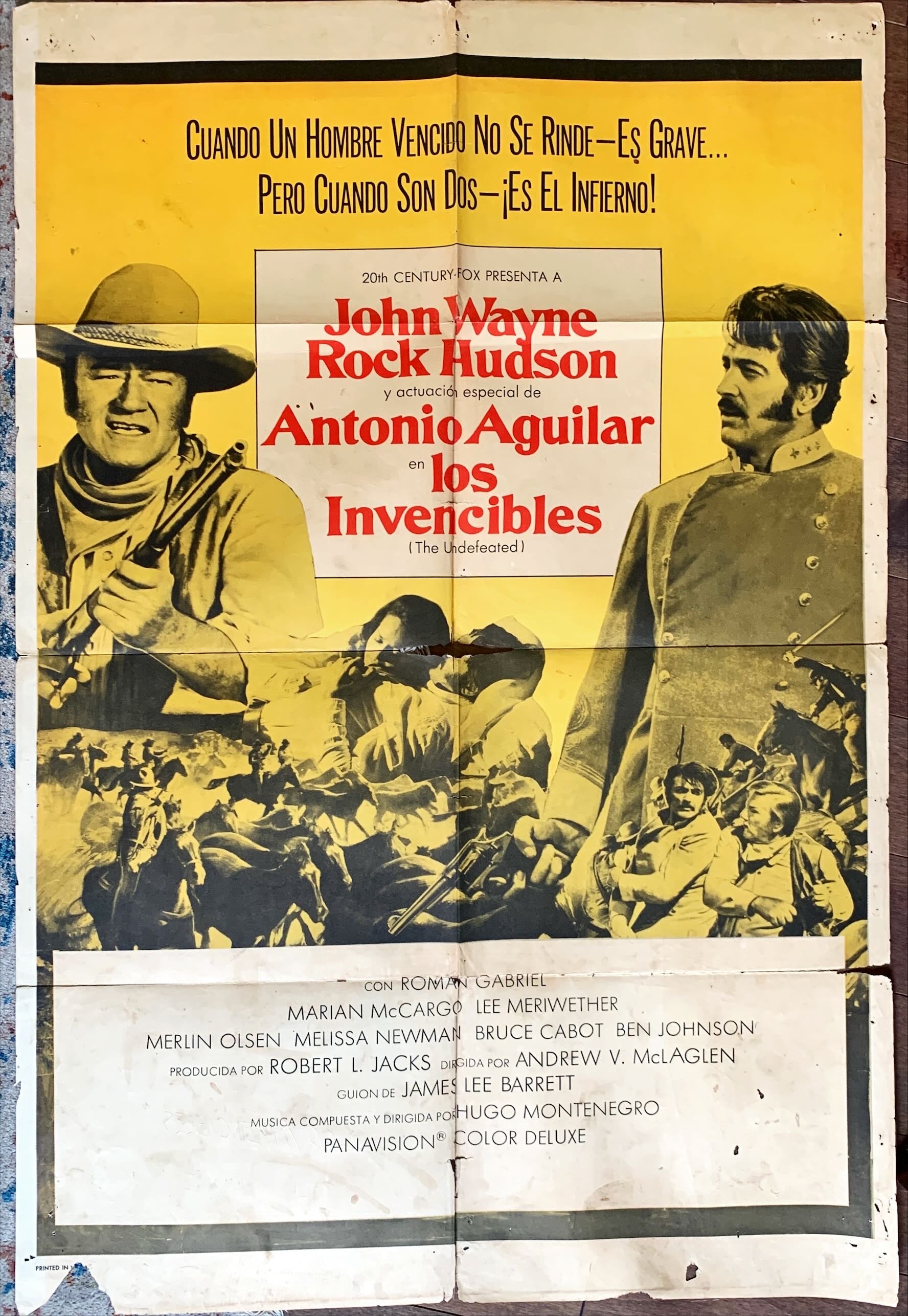 The Undefeated, spanish poster, style B 1sh '69 John Wayne & Rock Hudson rode where no one else dared