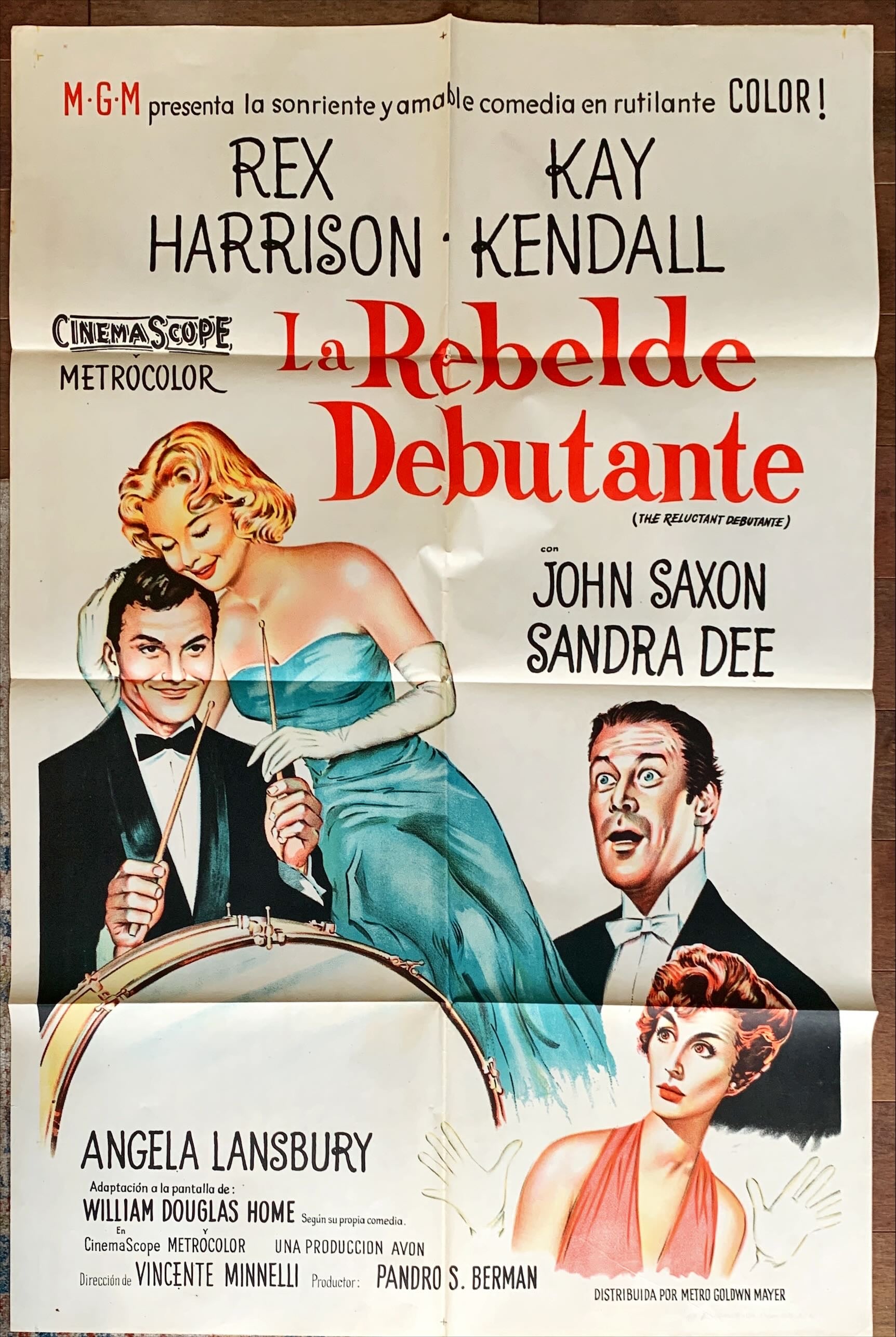The Reluctant Debutante, Argentine original one sheet poster, 1958 artwork of Rex Harrison & Sandra Dee