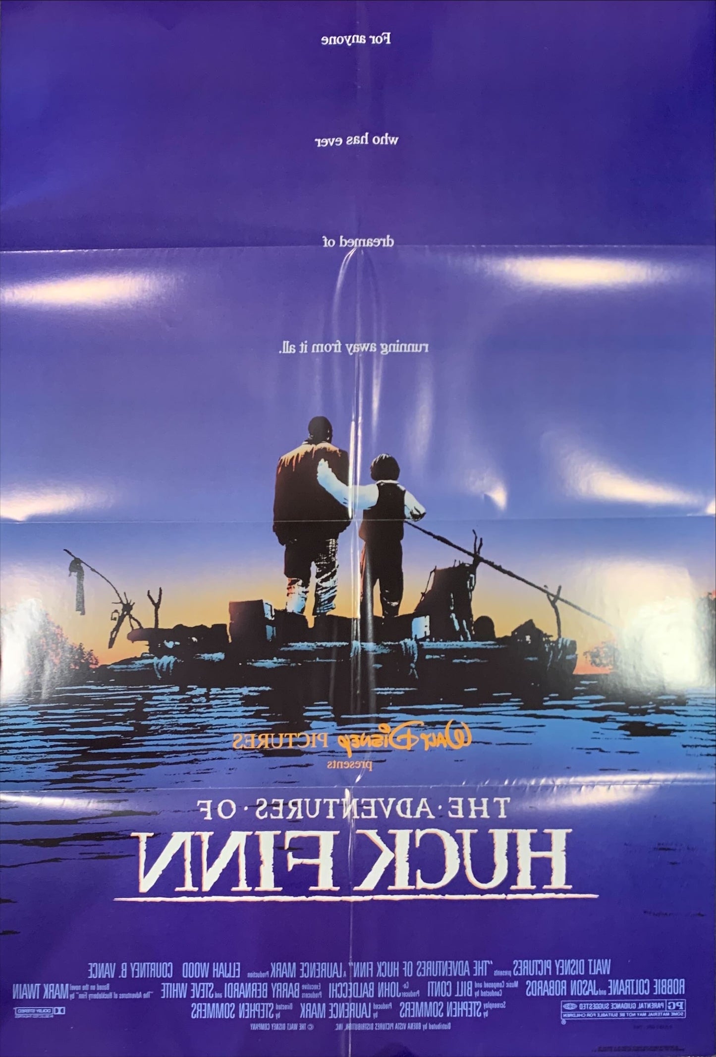 The Adventures of Huck Finn, Disney 1sh '93 Elijah Wood as Huckleberry, Courtney Vance as Jim