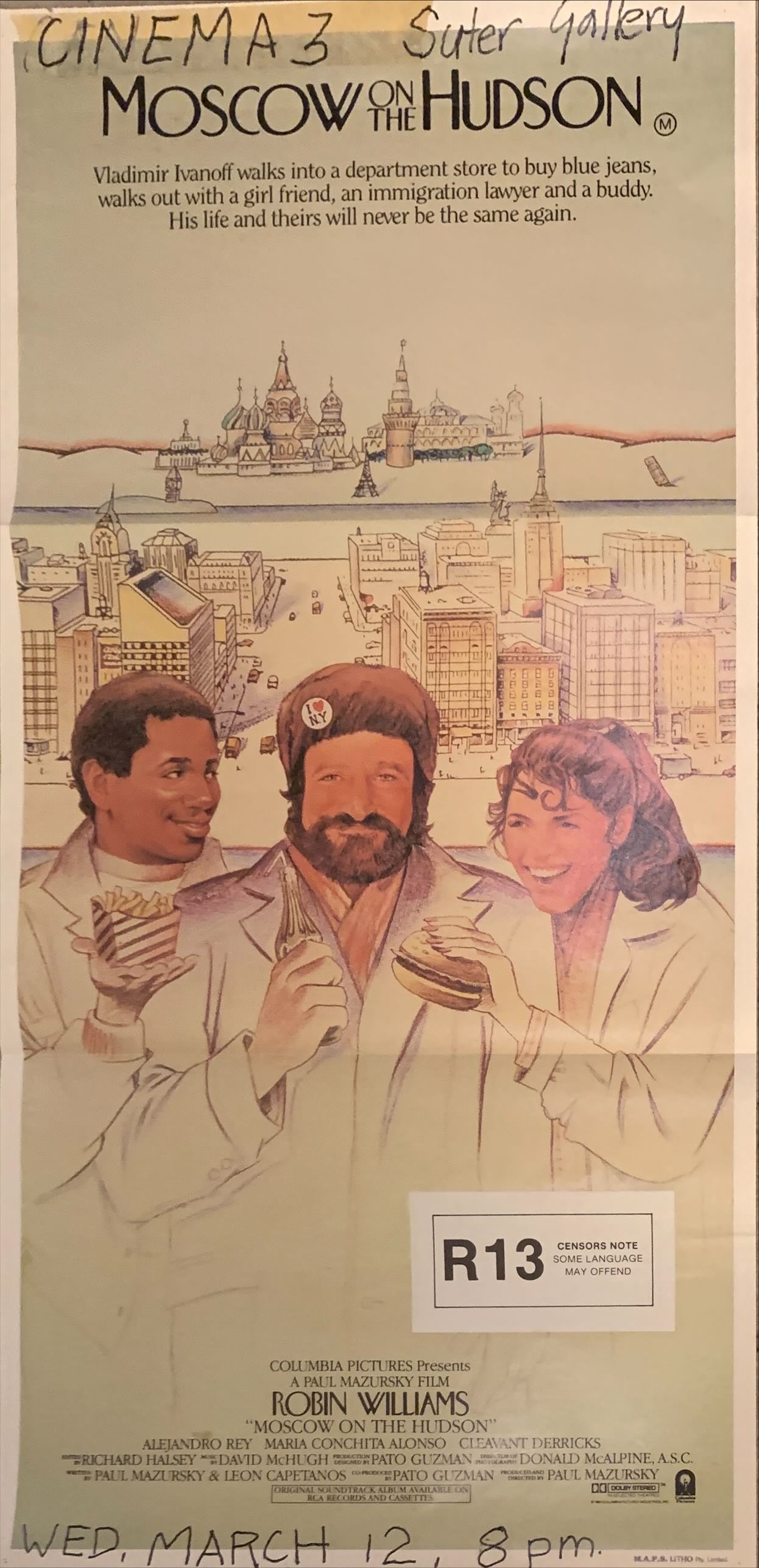 Moscow on the Hudson, Australian daybill '84 great artwork of Russian Robin Williams by Craig