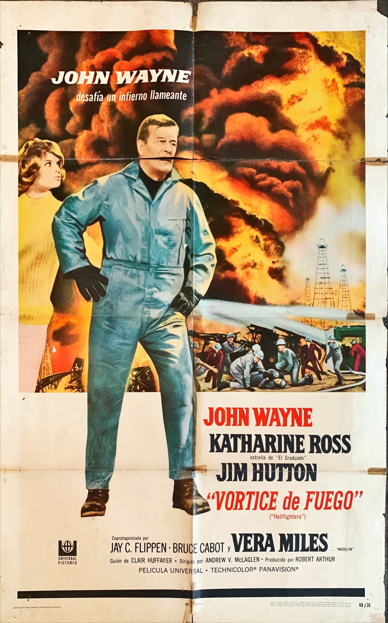 Hellfighters Spanish/U.S. original movie poster '69 John Wayne , Katharine Ross, blazing inferno