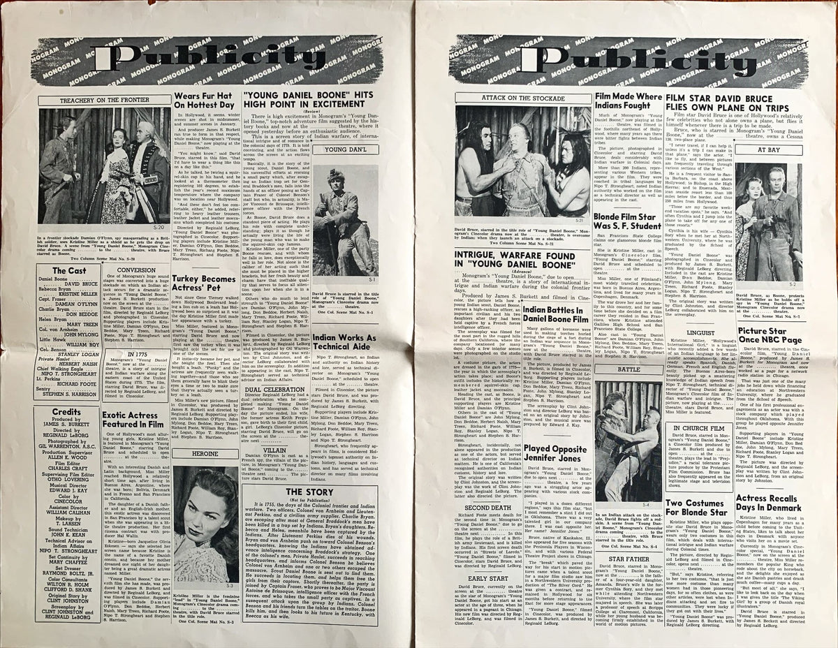 #622 YOUNG DANIEL BOONE Pressbook