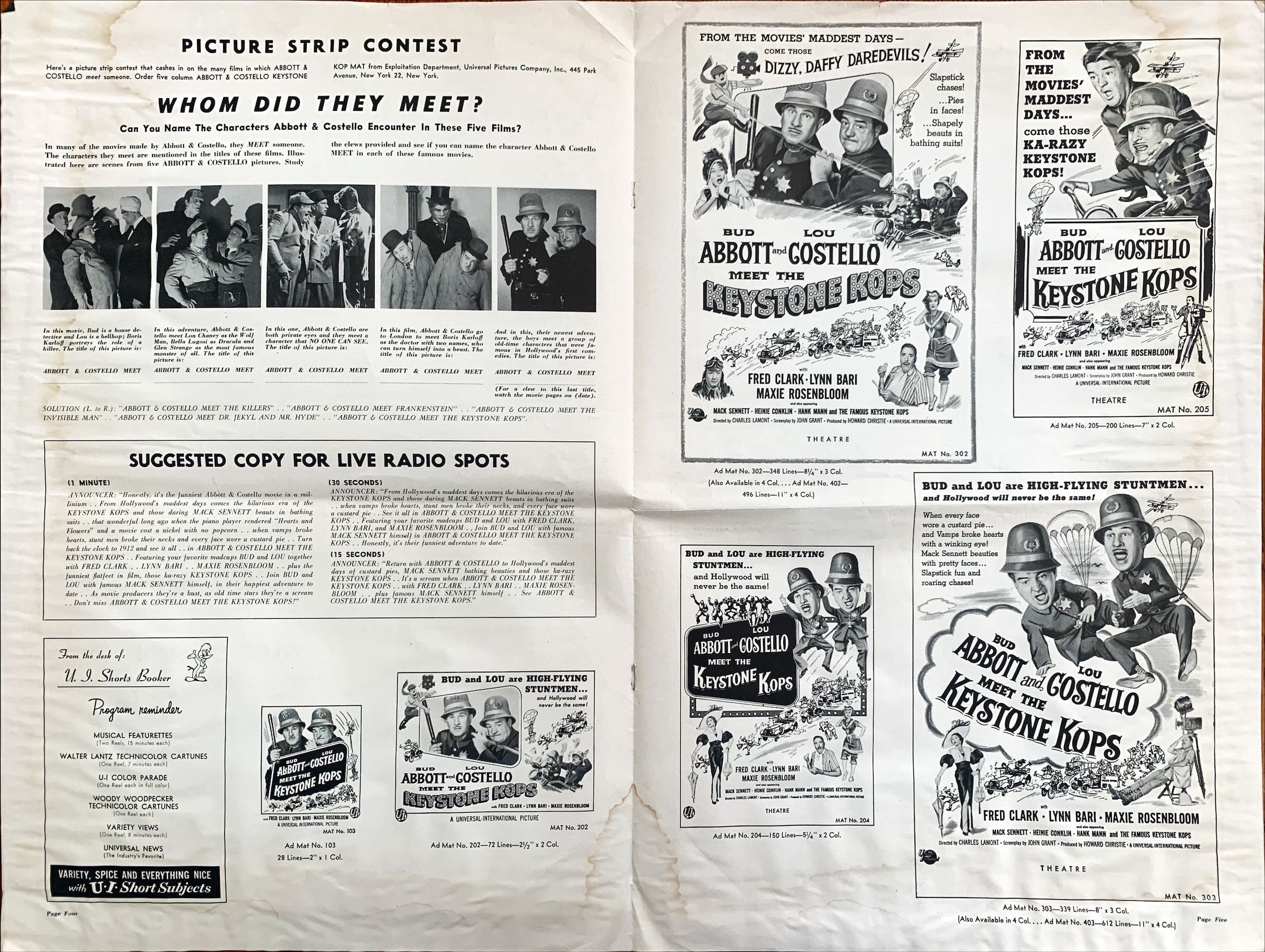 Abbott and Costello Meet the Keystone Kops, pressbook 1955