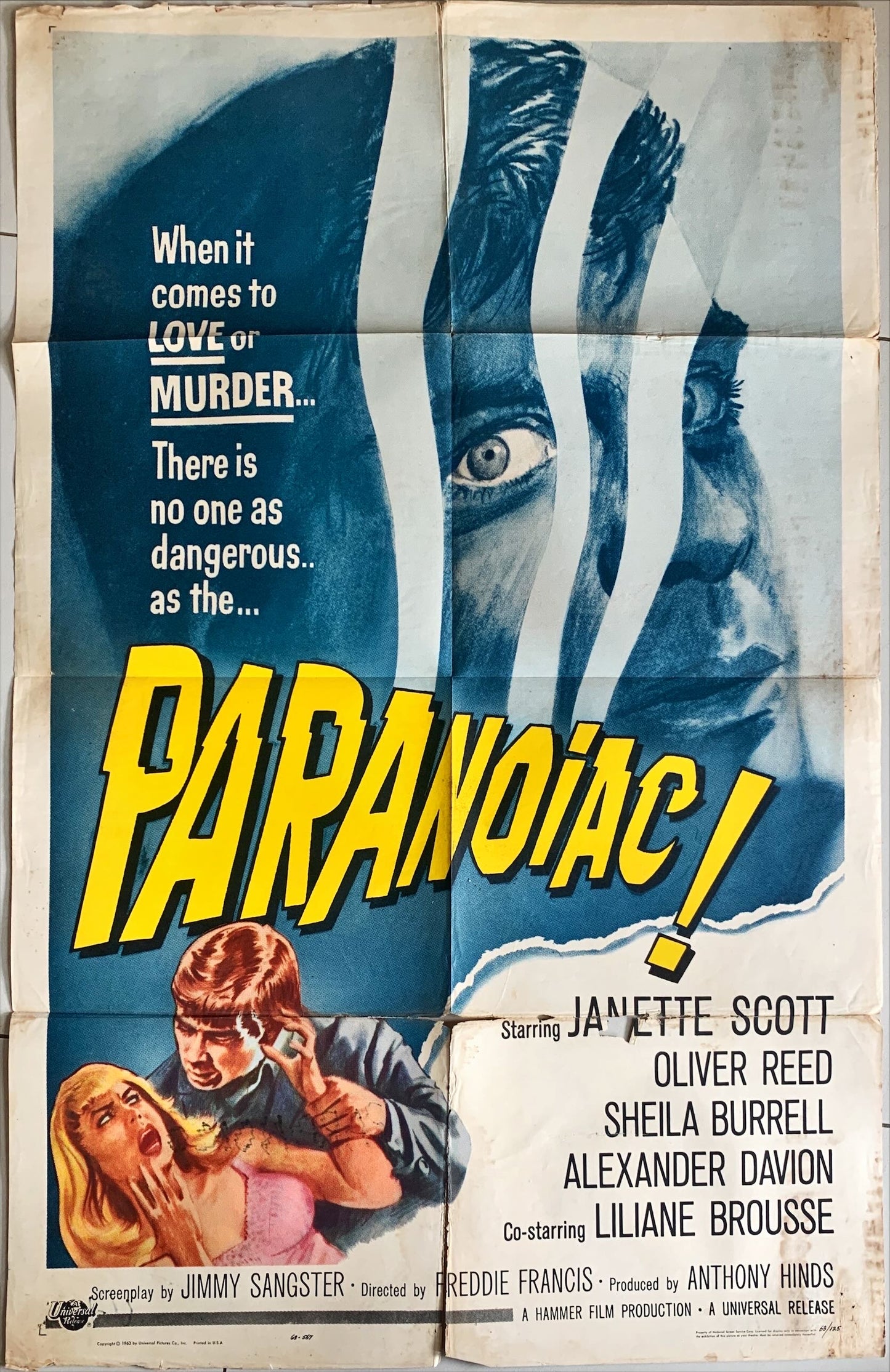 Paranoiac, Vintage movie poster 1963