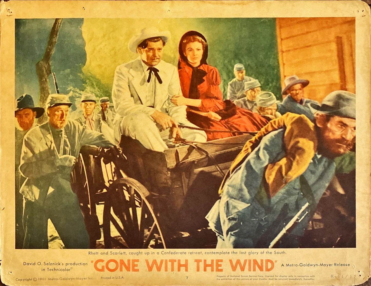Gone with the Wind, LC #7 R61 Clark Gable & Vivien Leigh caught up in a Confederate retreat!