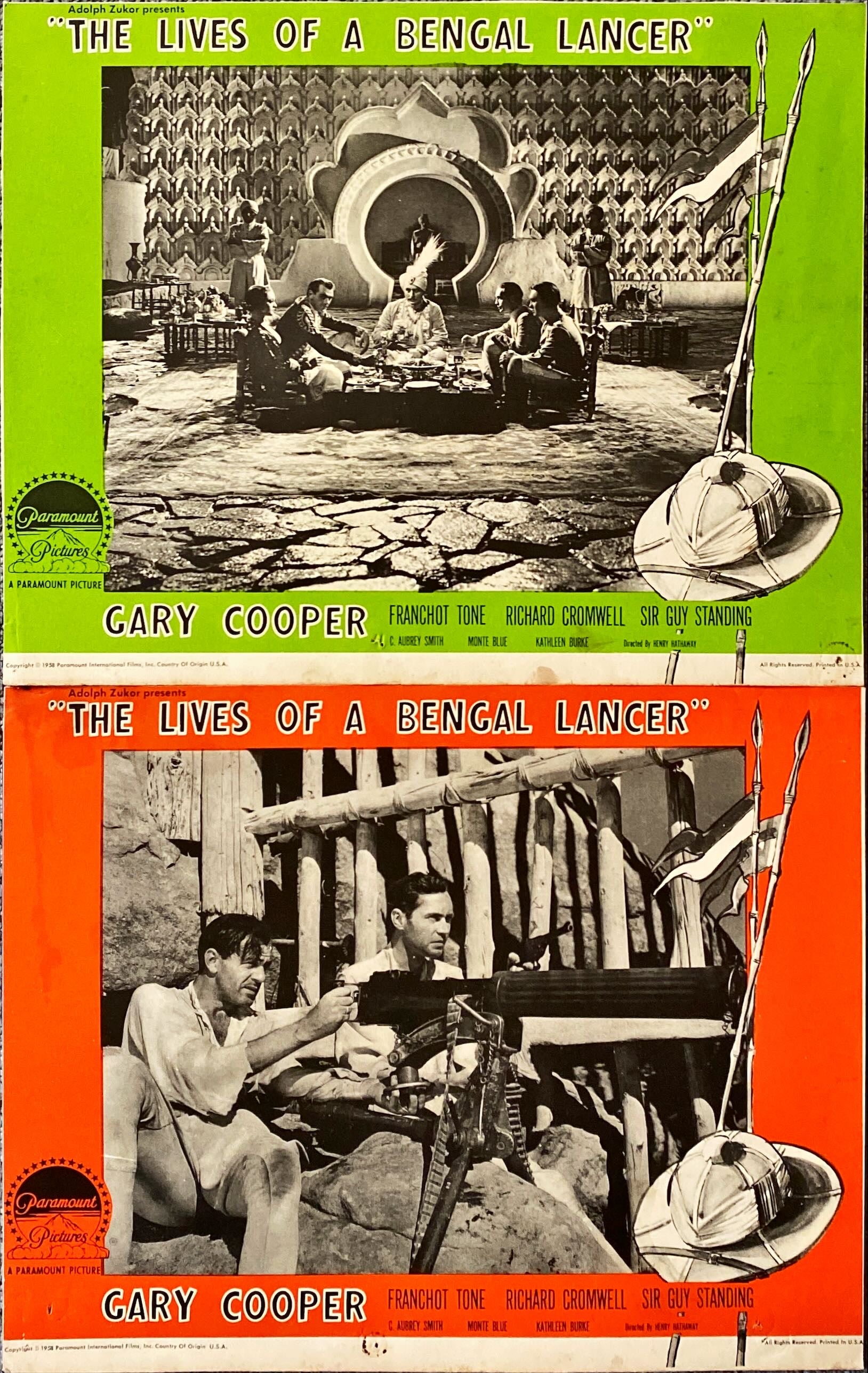 #1156 LIVES OF A BENGAL LANCER 2 Lobby Cards R1958 Gary Cooper - PosterCollectors.xyz