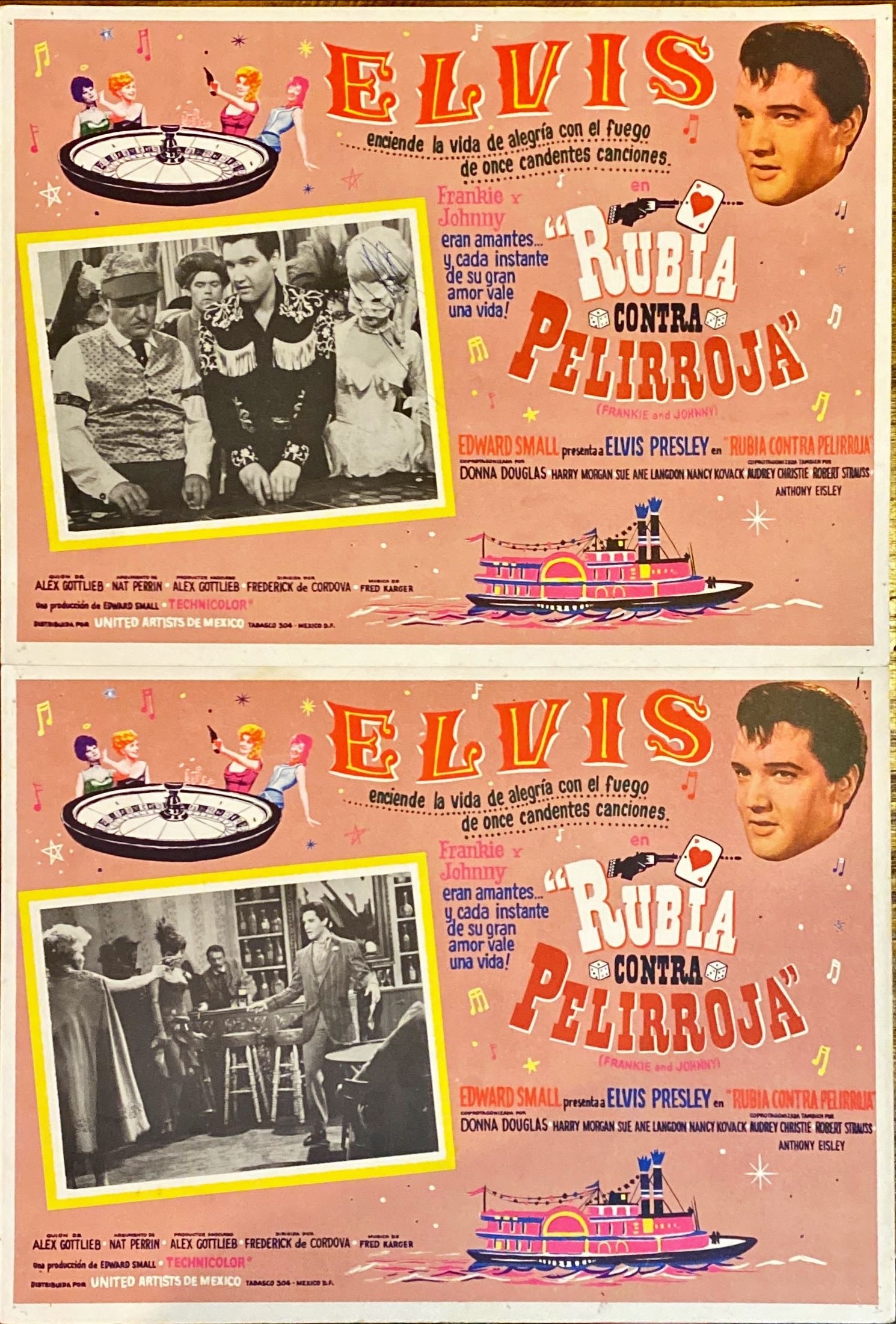 #978 FRANKIE & JOHNNY 2 Mexican Lobby Cards 1966 - Elvis Presley - PosterCollectors.xyz