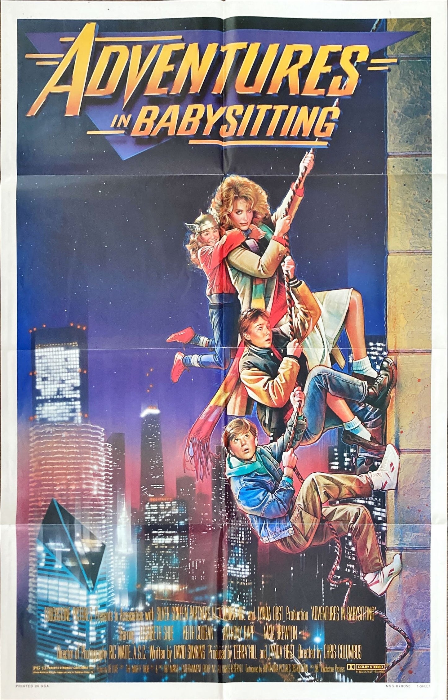 #2038 ADVENTURES IN BABYSITTING 1sh 1987 artwork of Elisabeth Shue by Drew Struzan!