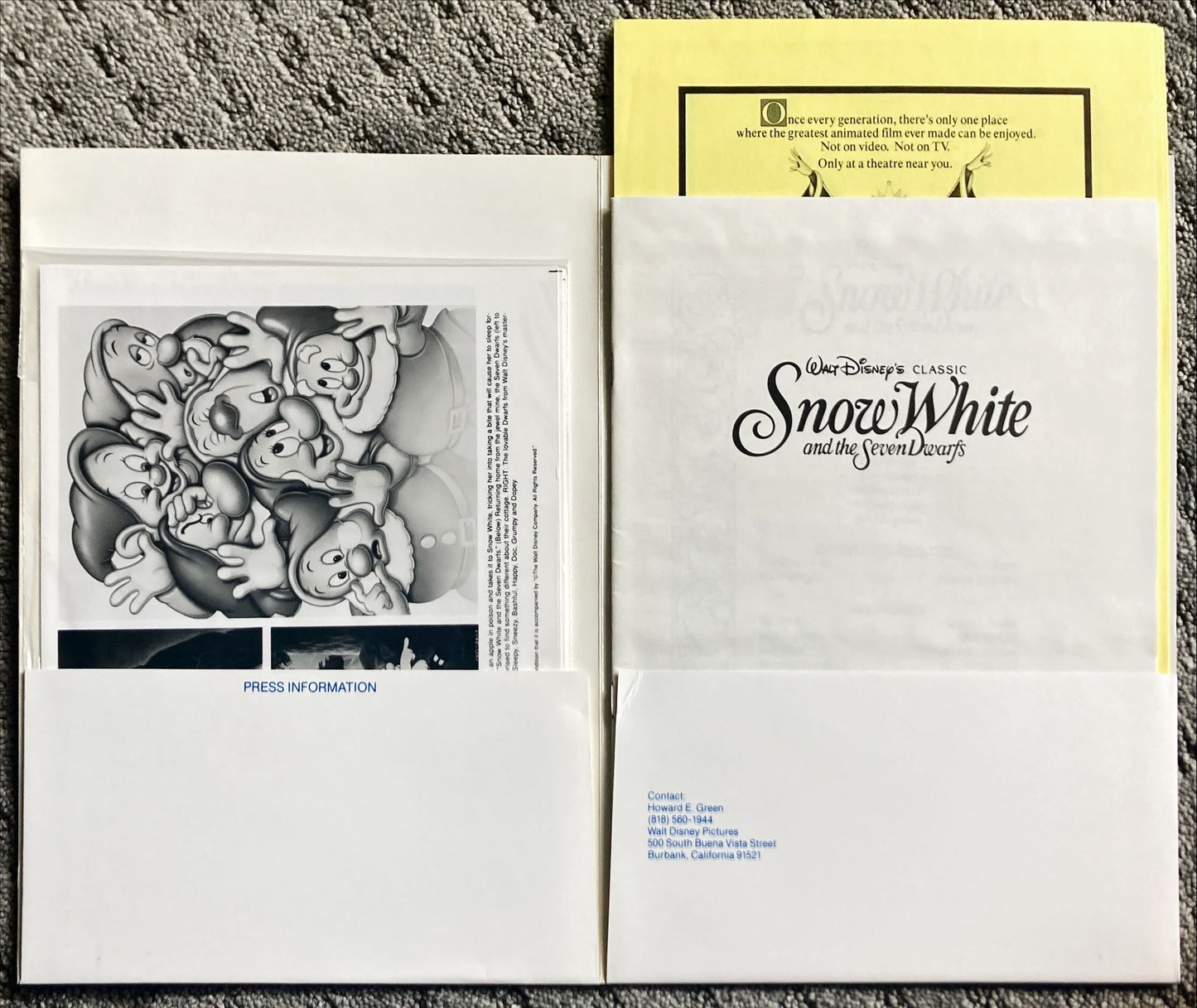 Walt Disney's Snow White and the Seven Dwarfs, presskit R93 Walt Disney