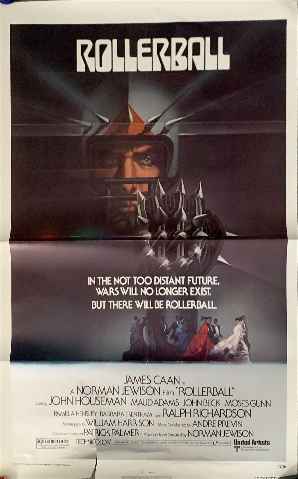 Rollerball, 1sh 1975 James Caan in a future where war does not exist, Bob Peak art