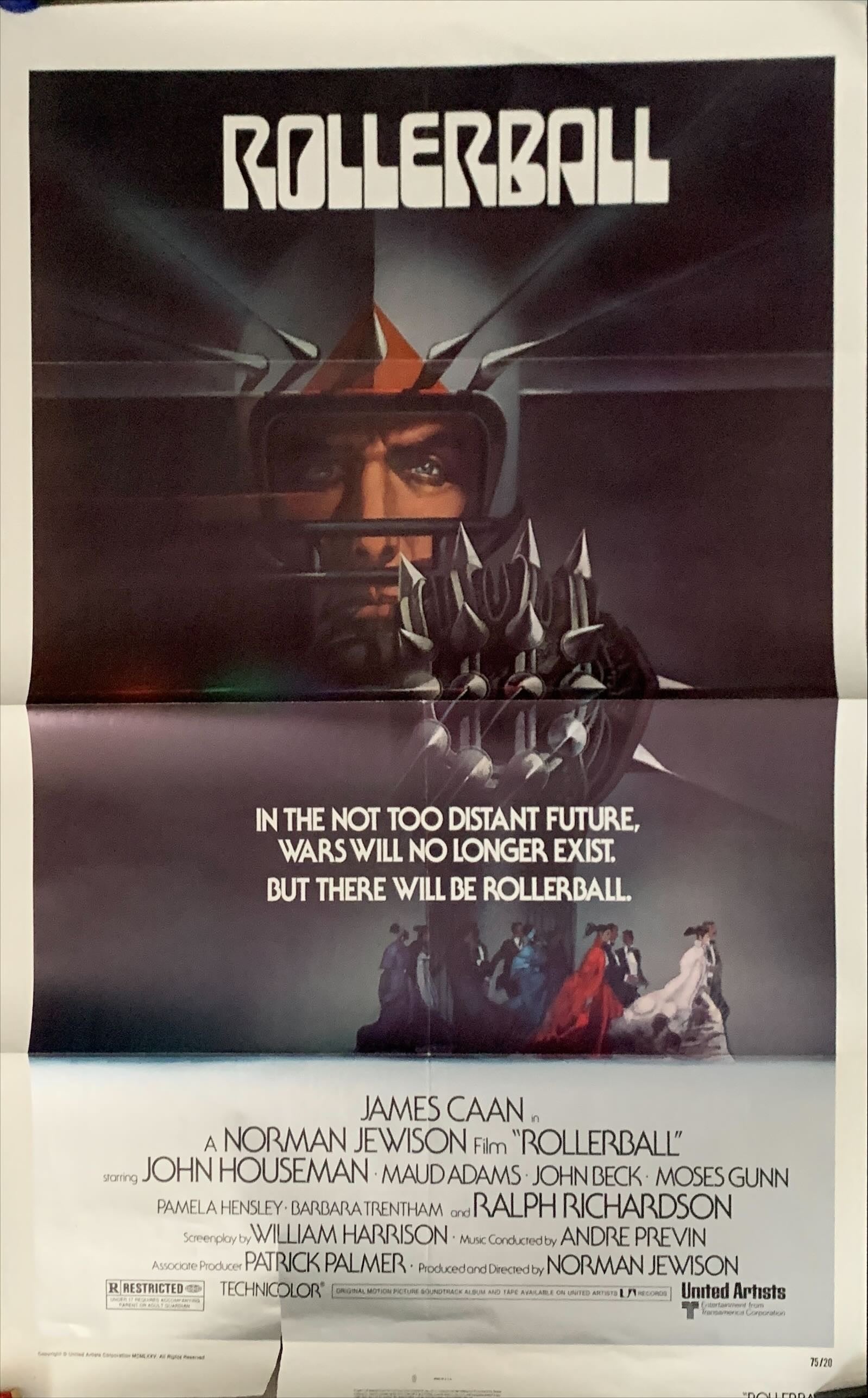 Rollerball, 1sh 1975 James Caan in a future where war does not exist, Bob Peak art