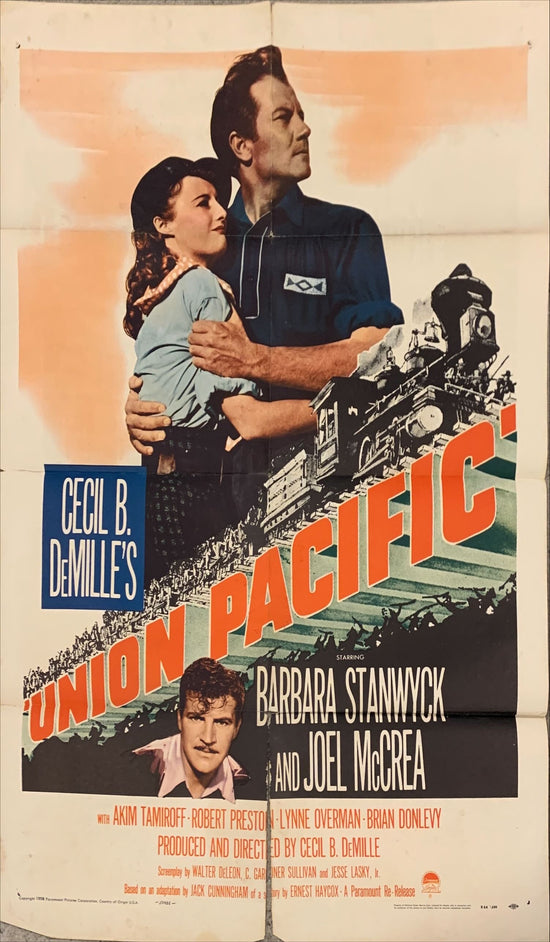 Union Pacific 1sh R1958 Cecil B. DeMille, Barbara Stanwyck