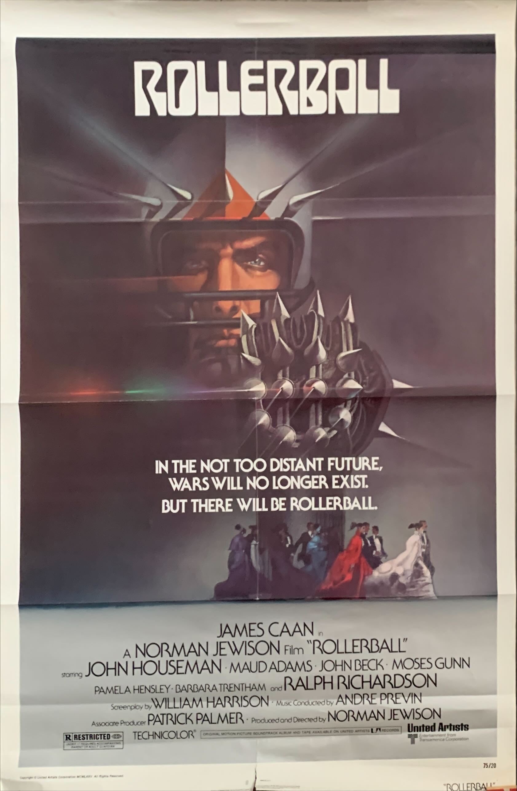 Rollerball, 1sh 1975 James Caan in a future where war does not exist, Bob Peak art