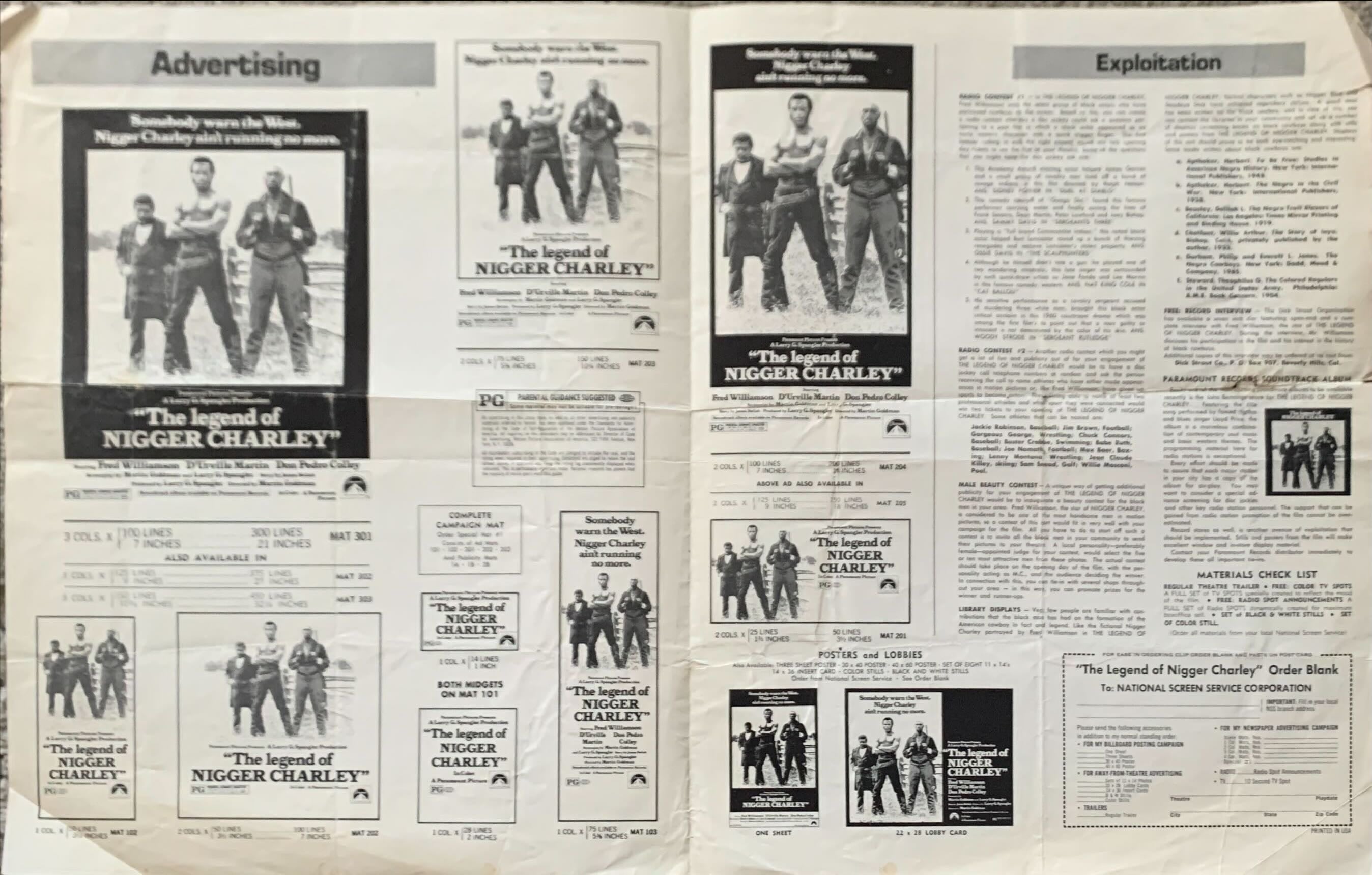 The Legend of N***** Charley pressbook '72 slave to outlaw Fred Williamson ain't running no more