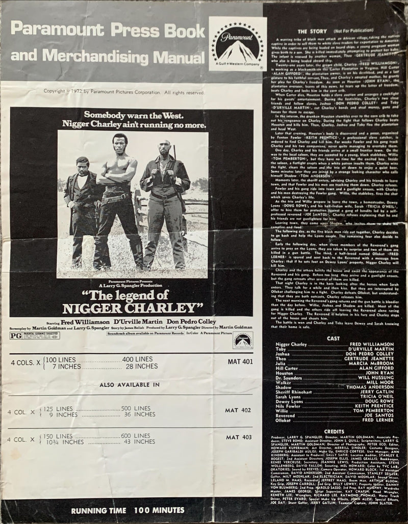 The Legend of N***** Charley pressbook '72 slave to outlaw Fred Williamson ain't running no more