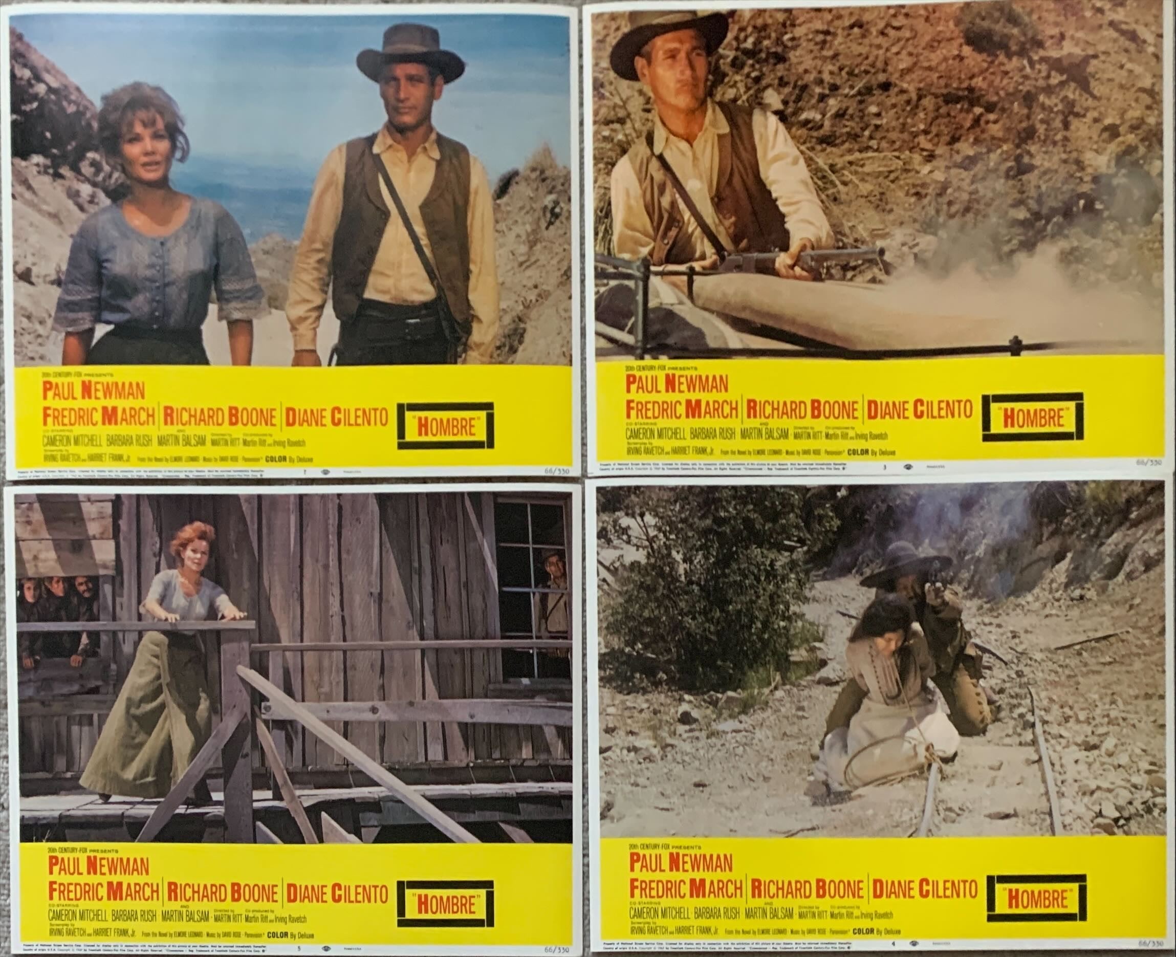 Hombre 8 LCs 1966 great images of Paul Newman, Richard Boone, Fredric March