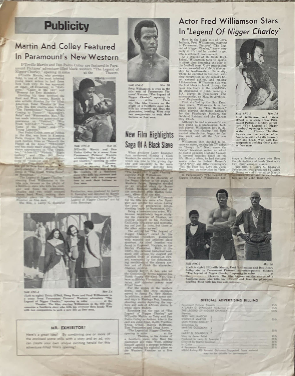 The Legend of N***** Charley pressbook '72 slave to outlaw Fred Williamson ain't running no more