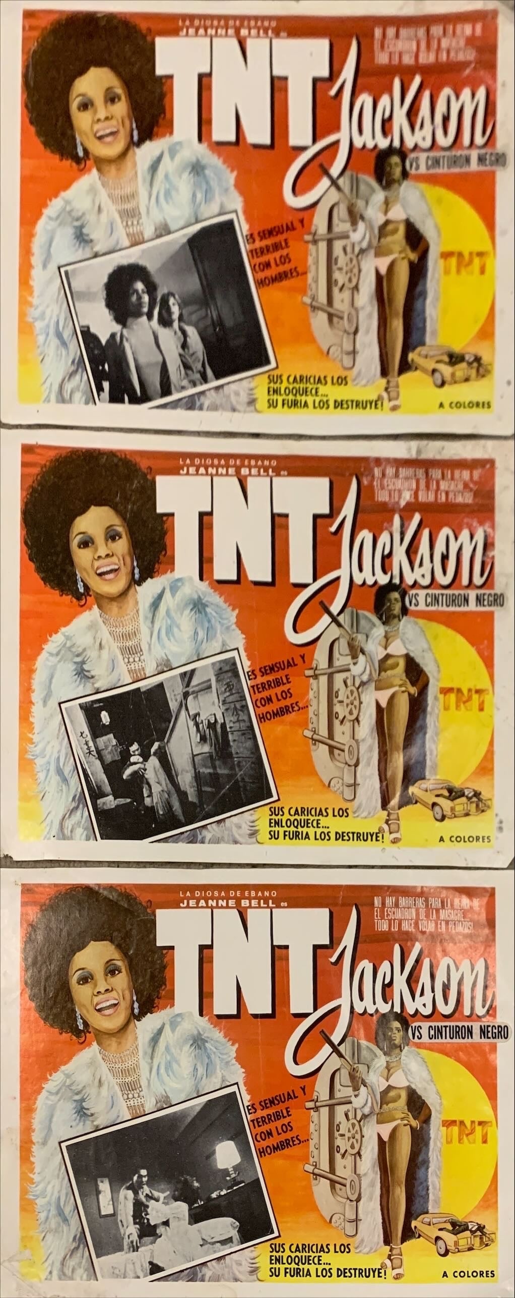 TNT Jackson, 7x Mexican Lobby Cards, 1974 John Solie art of Jeanne Bell