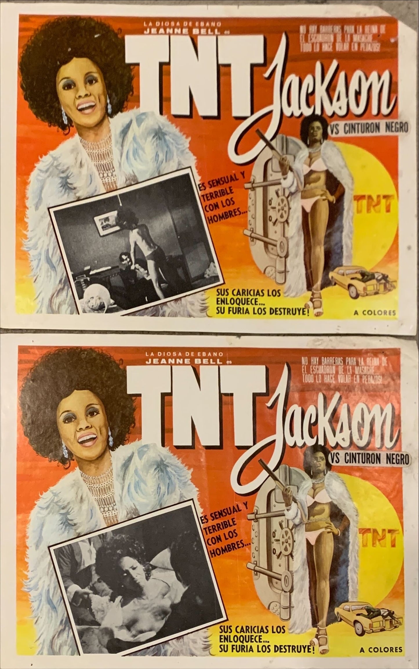 TNT Jackson, 7x Mexican Lobby Cards, 1974 John Solie art of Jeanne Bell