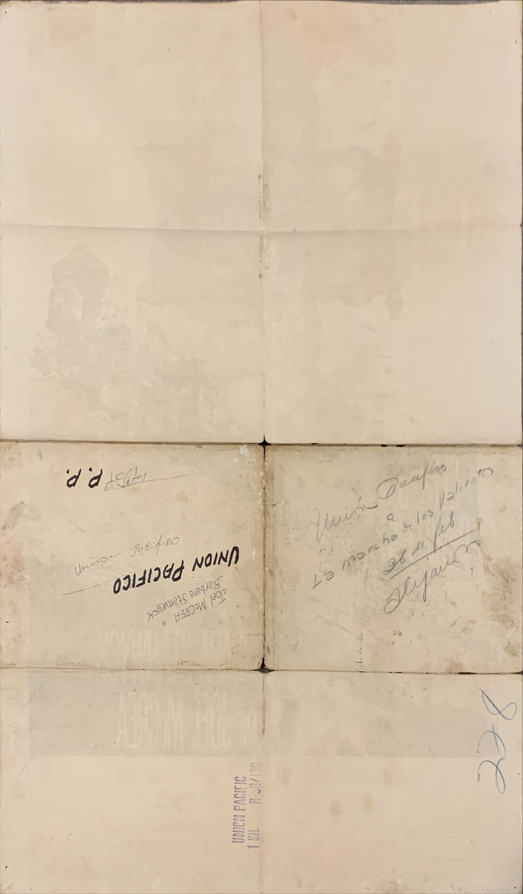 Union Pacific 1sh R1958 Cecil B. DeMille, Barbara Stanwyck, Joel McCrea & cool train art