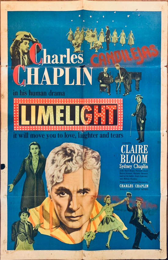 Limelight, 1952 many images of aging Charlie Chaplin & pretty young Claire Bloom