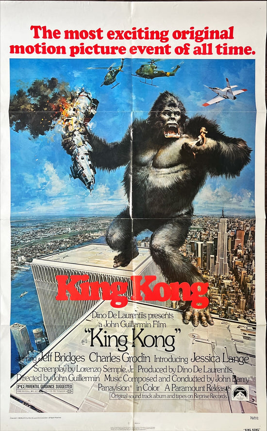 King Kong  1sh 1976 Bridges, sexy Jessica Lange & BIG Ape, John Berkey art