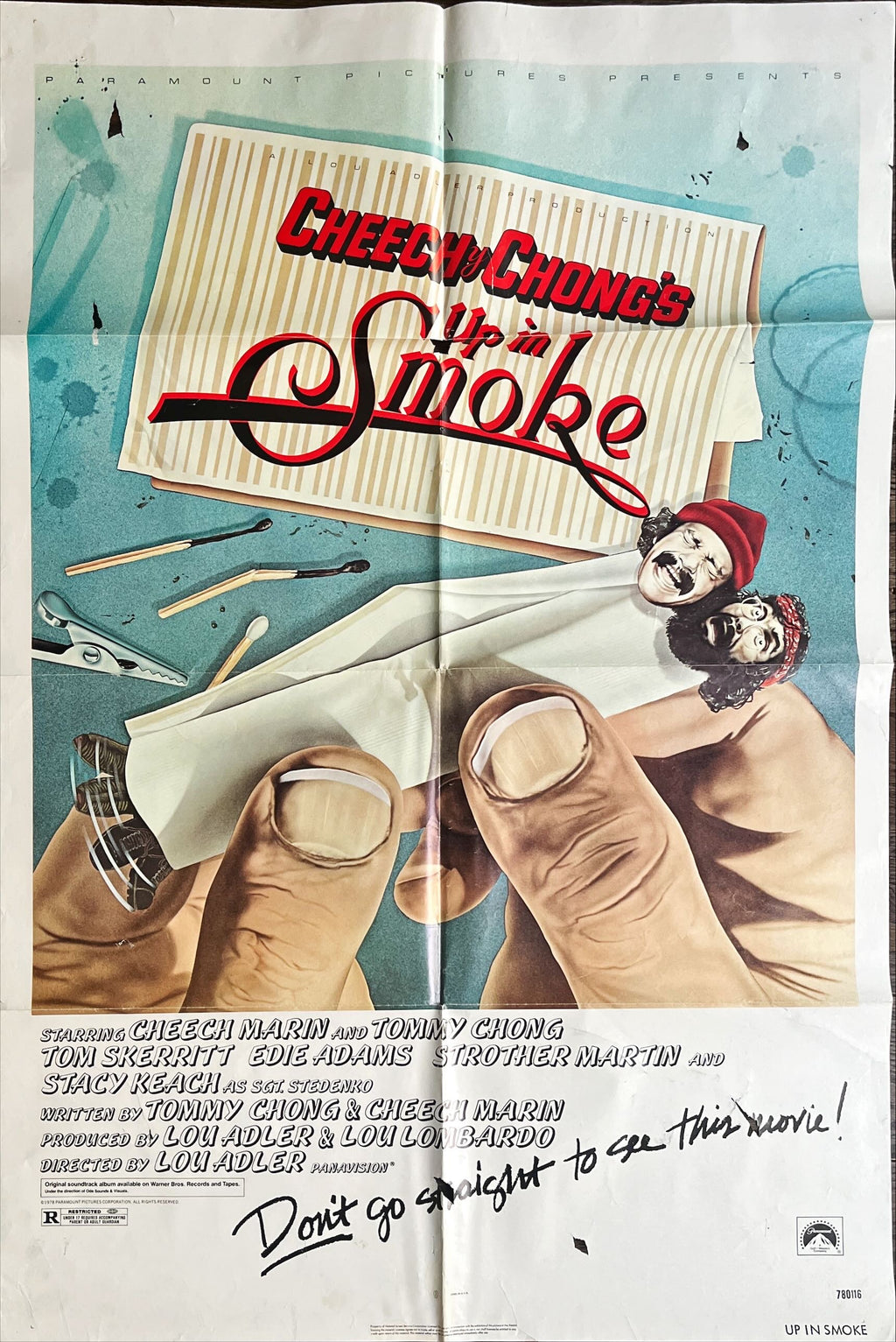 Cheech And Chong up in Smoke recalled 1sh 1978 Cheech & Chong marijuana drug classic, original tagline