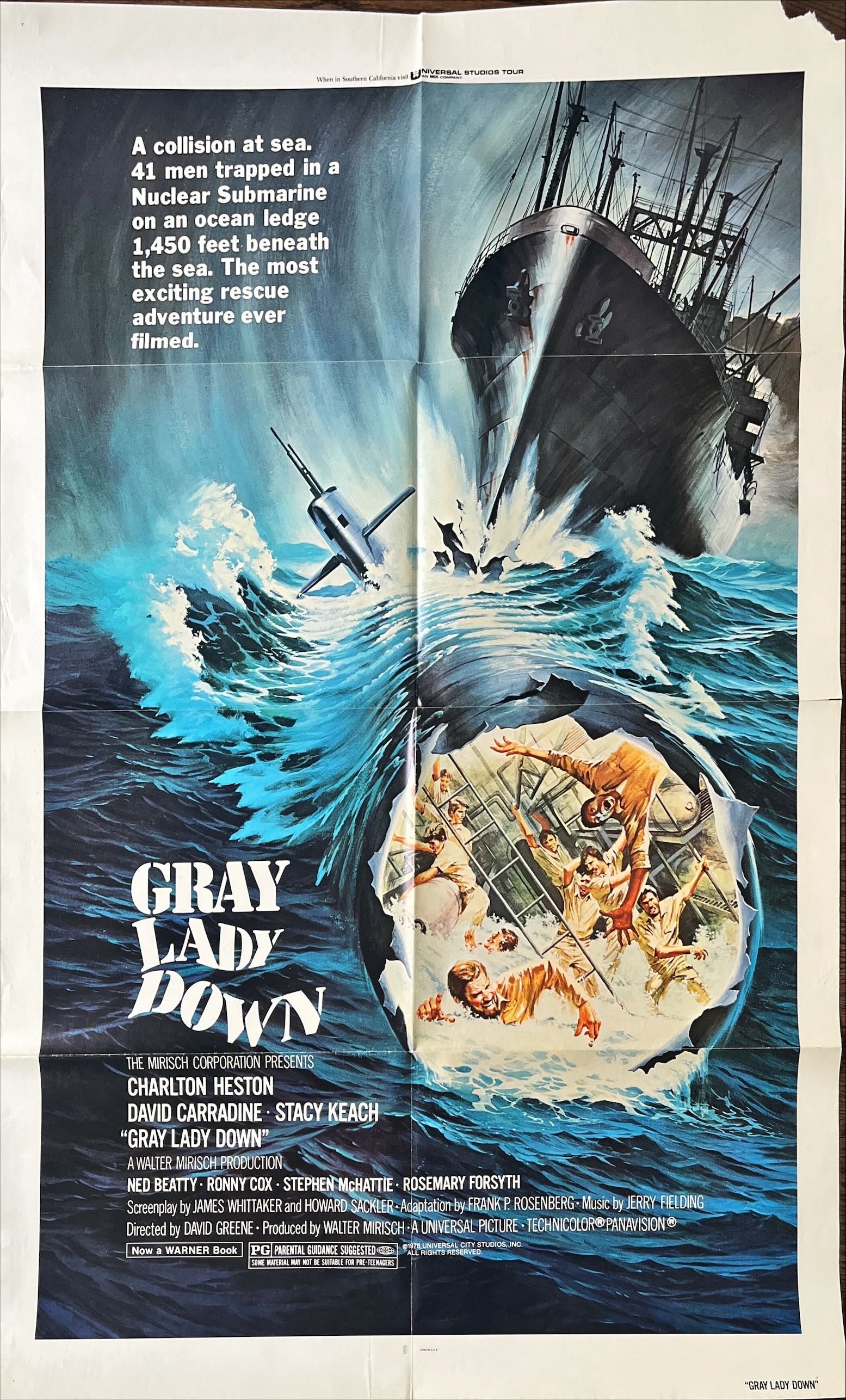 Gray lady down, 1sh 1978 Charlton Heston, David Carradine, cool submarine artwork