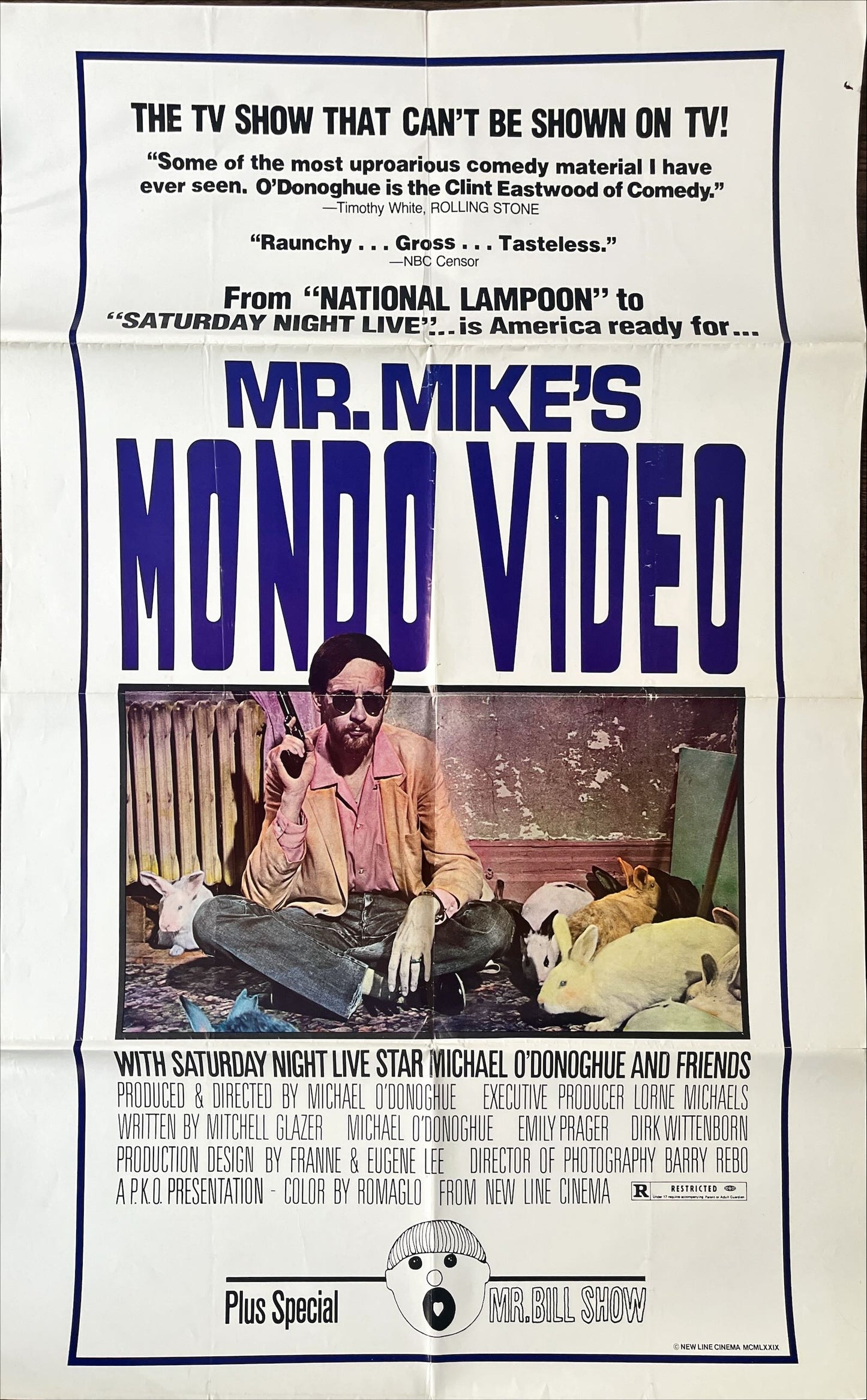 Mr. Mike’s Mondo video, 1sh '79 Bill Murray, Michael O'Donoghue w/pistol & bunnies