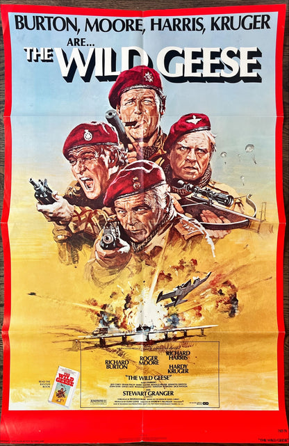 The wild geese, 1sh 1978 cool Daniel Goozee art of Richard Burton, Roger Moore & Richard Harris