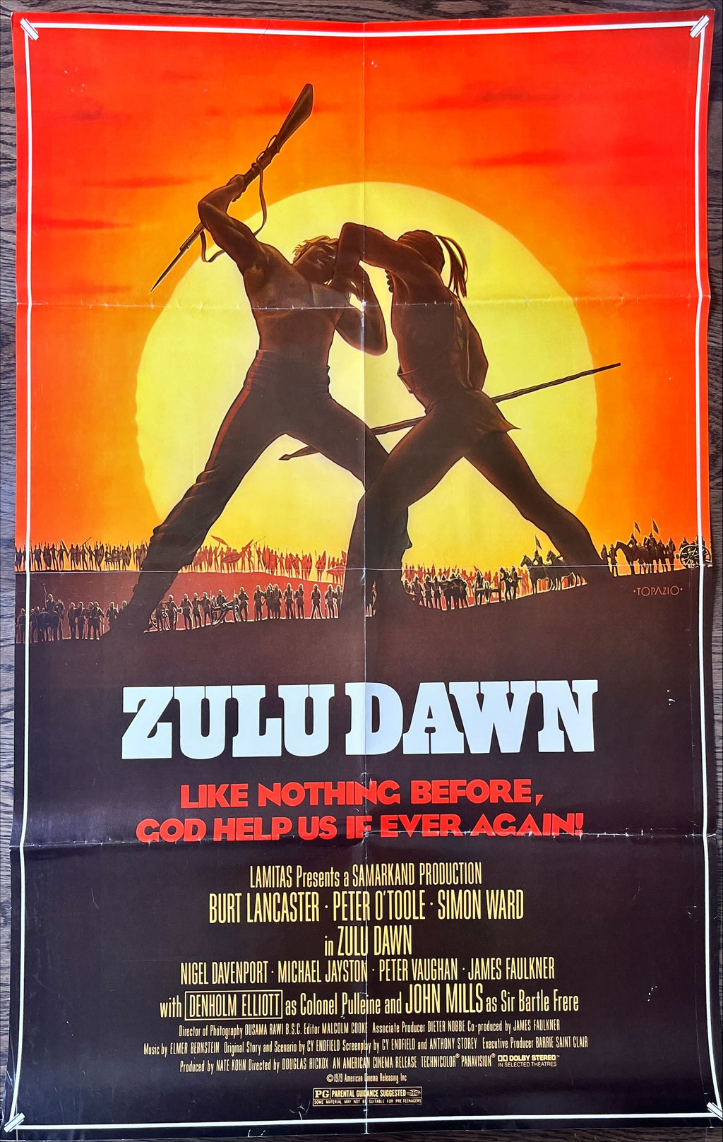 Zulu, Dawn 26x39 1sh 1979 Burt Lancaster, Peter O'Toole, African adventure, Topazio artwork!