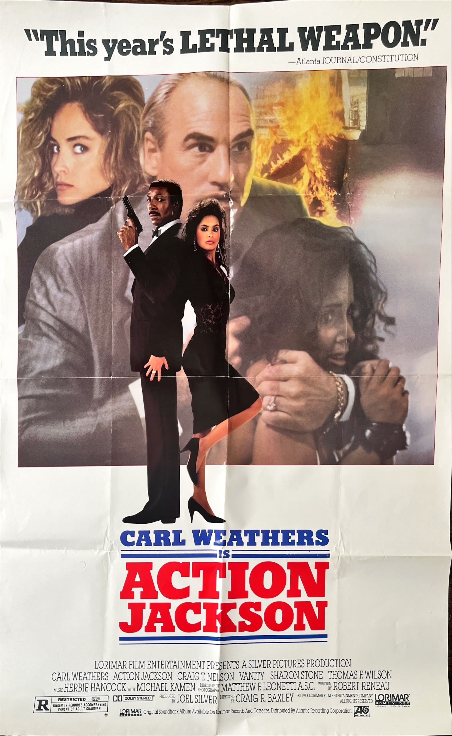 Action Jackson video poster￼, '88 Carl Weathers, Craig T. Nelson, Sharon Stone, sexy Vanity!