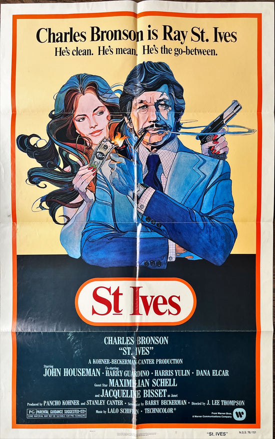 St Ives, 1sh 1976 M. Daily artwork of Charles Bronson & sexy Jacqueline Bisset w/gun