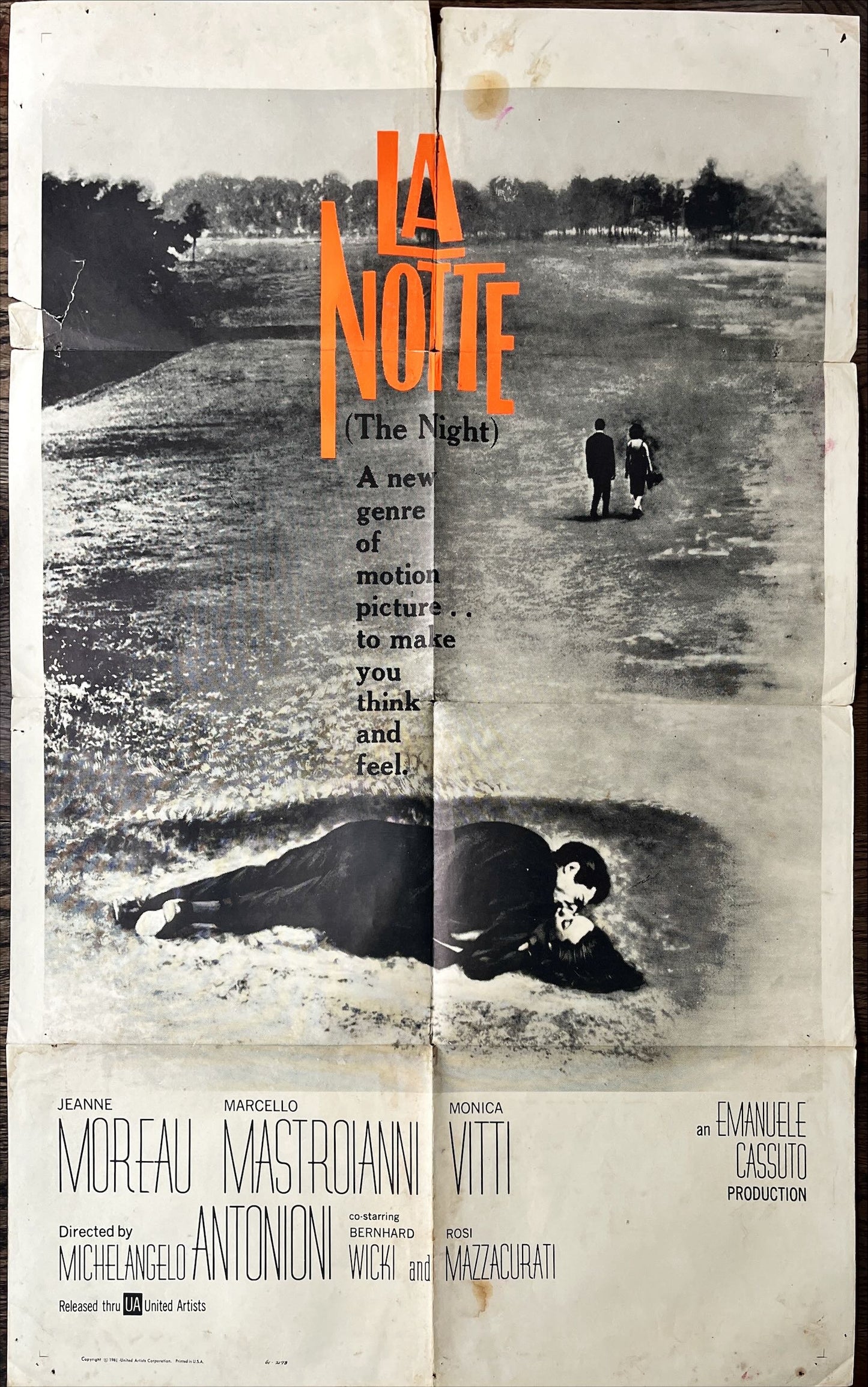 La Notte, int'l 1sh 1961 Michelangelo Antonioni, Jeanne Moreau, Marcello Mastroianni