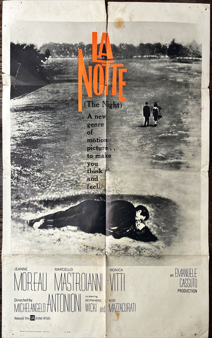 La Notte, int'l 1sh 1961 Michelangelo Antonioni, Jeanne Moreau, Marcello Mastroianni
