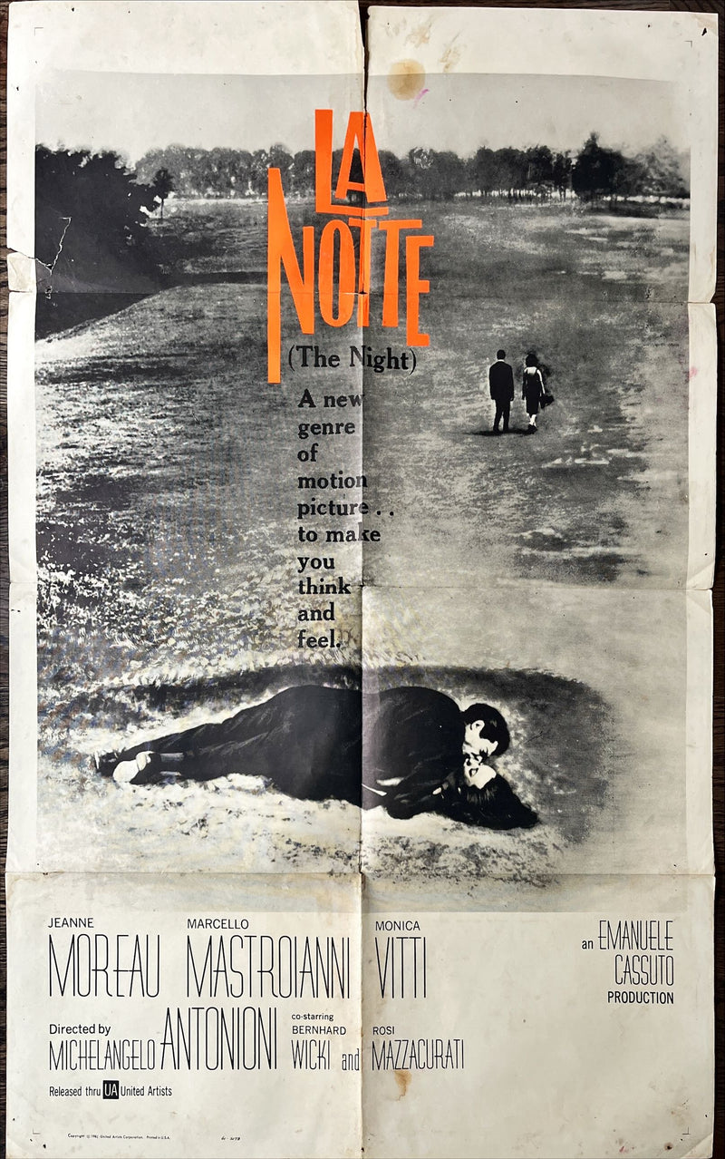 La Notte, int'l 1sh 1961 Michelangelo Antonioni, Jeanne Moreau, Marcello Mastroianni