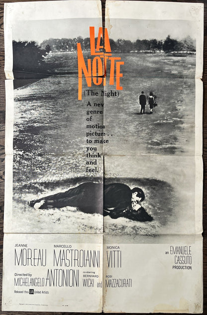 La Notte, int'l 1sh 1961 Michelangelo Antonioni, Jeanne Moreau, Marcello Mastroianni