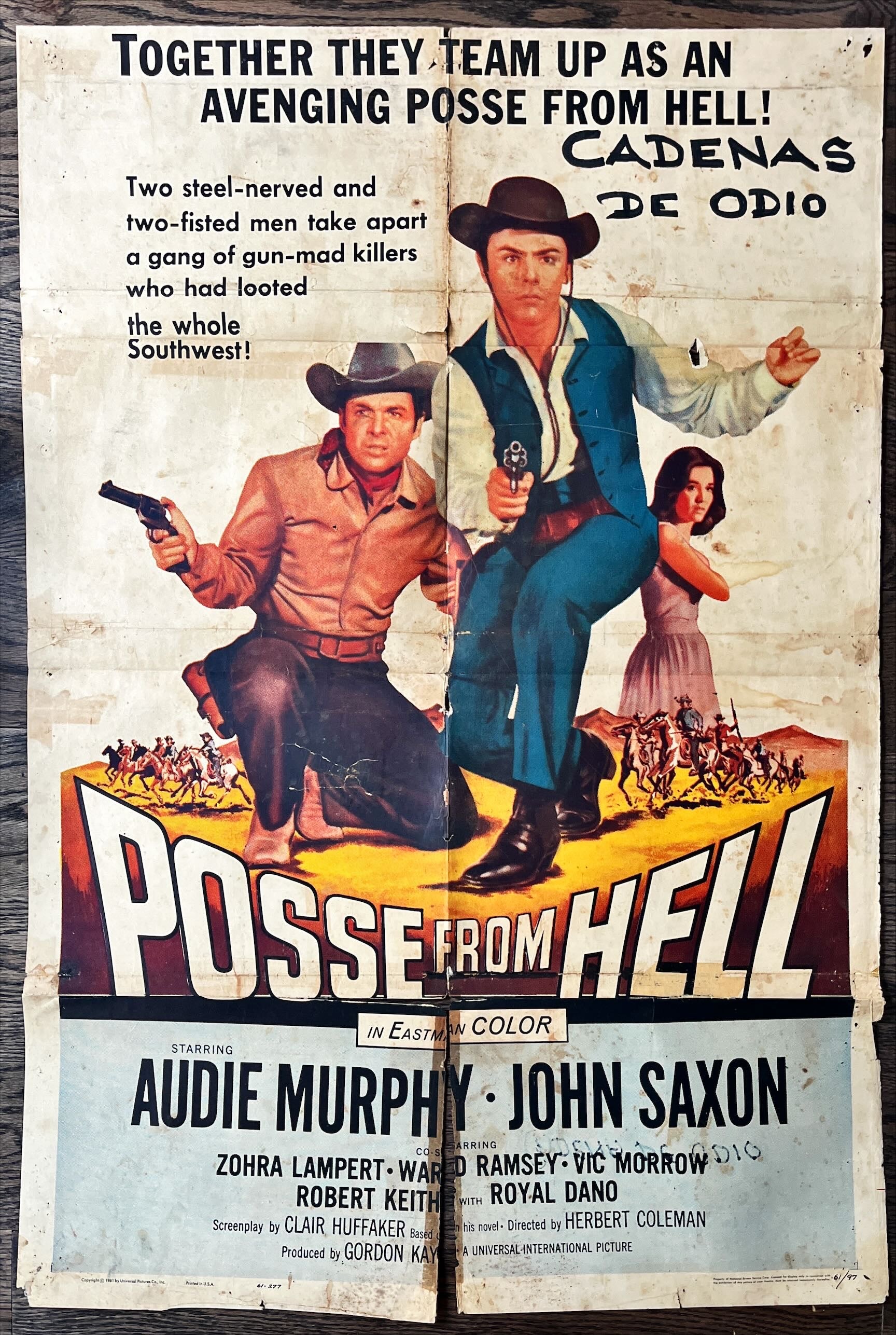Posse from Hell 1sh '61 Audie Murphy & John Saxon must stop gun-mad Devil spawn