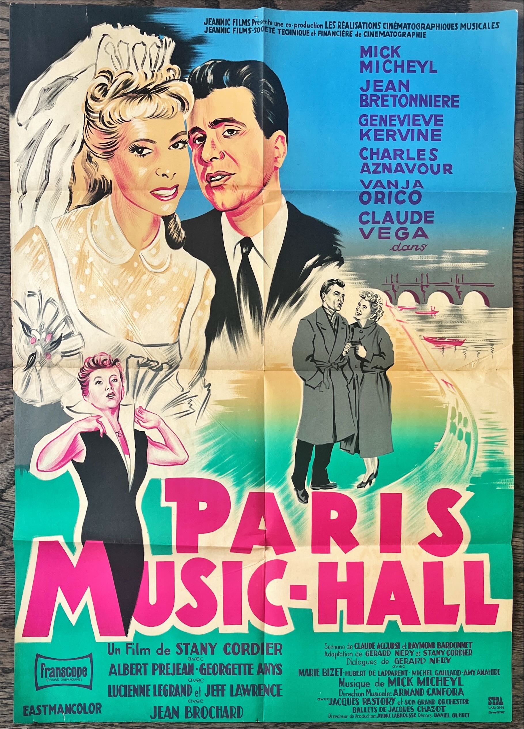 Paris, music Hall 31x23  French 23x32 '57 Mick Micheyl, Jean Bretonniere, colorful romantic art