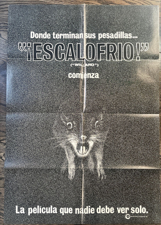 Willard Spanish movie poster, teaser 1sh 1971 creepy close up of Bruce Davison's pet rat showing teeth