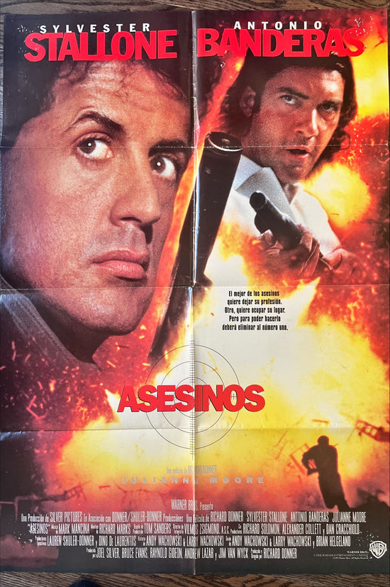 Assassins, Spanish movie poster, 1sh 1995 cool image of Sylvester Stallone, Antonio Banderas & Julianne Moore!