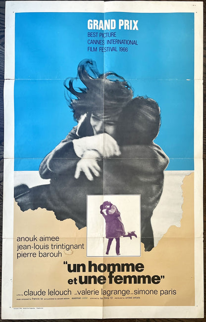 A man and a woman, int'l 1sh 1966 Claude Lelouch's Un homme et une femme, Anouk Aimee, Trintignant