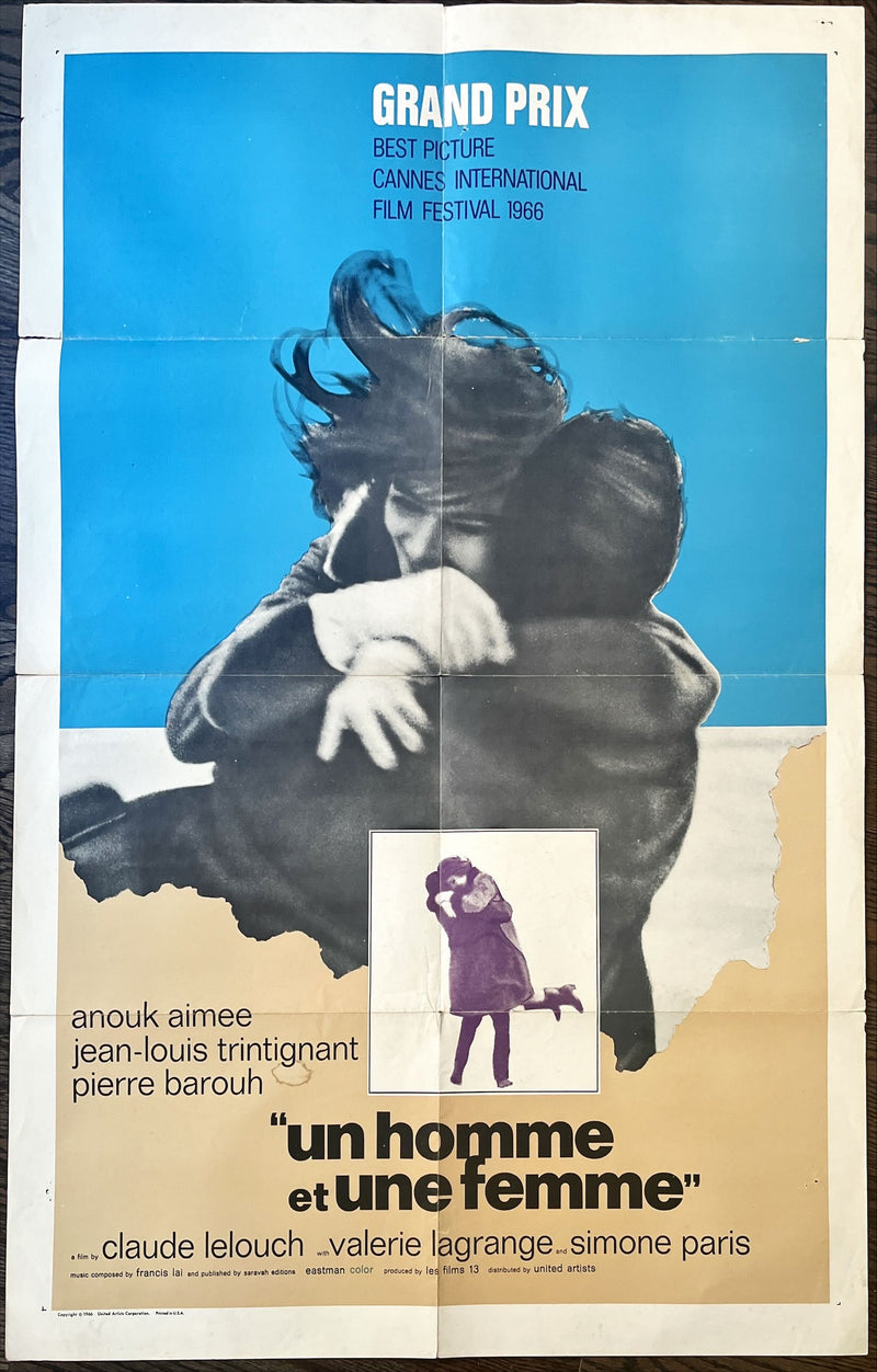 A man and a woman, int'l 1sh 1966 Claude Lelouch's Un homme et une femme, Anouk Aimee, Trintignant