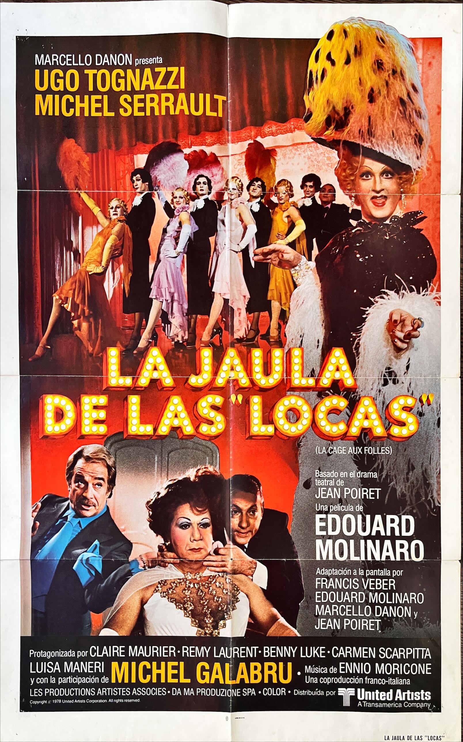 La Cage aux folles Spanish original movie poster, 1sh '79 Ugo Tognazzi, great wacky cross-dressing art by Lou Myers