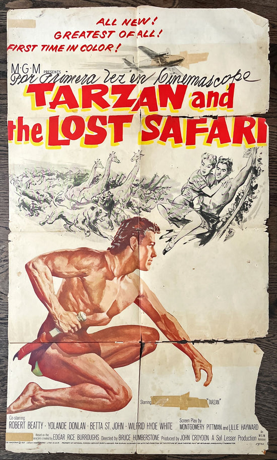 Tarzan and the lost Safari, 1sh 1957 cool artwork of Gordon Scott, first time in color