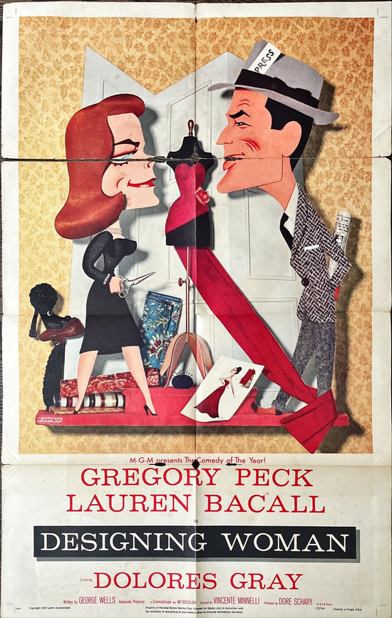 Designing women,  style B 1sh 1957 art of Gregory Peck & Lauren Bacall by Jacques Kapralik