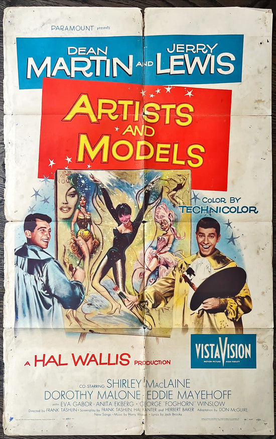 Artists and models, 1sh 1955 Dean Martin & Jerry Lewis, sexy Shirley MacLaine, great art